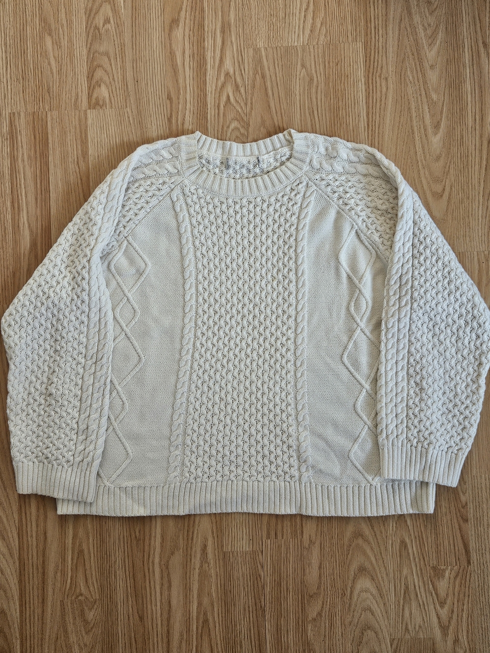 Cream Cable Knit Crewneck Sweater, Size L